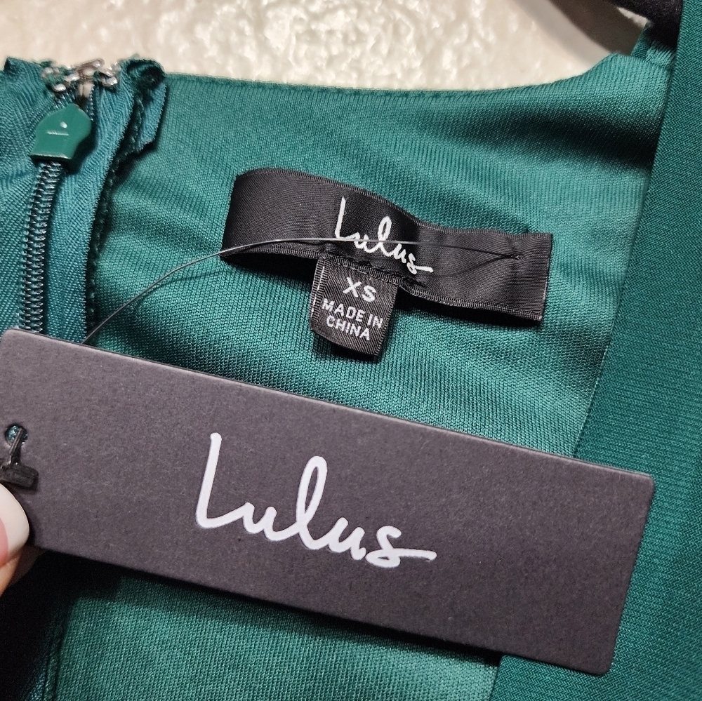 Lulus Marlay Emerald Green Ruched Long Sleeve Bodycon Dress XS Wedding Party - Picture 10 of 10